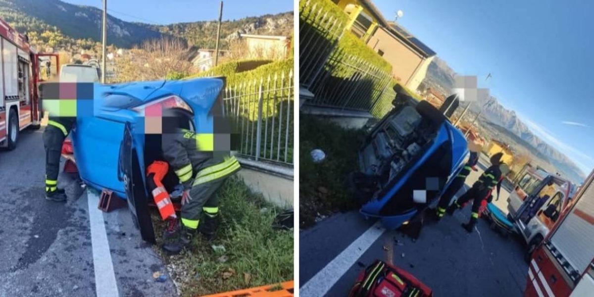 L’AQUILA: AUTO SI SCHIANTA CONTRO UN MURO E SI RIBALTA, UN FERITO TRASPORTATO IN OSPEDALE